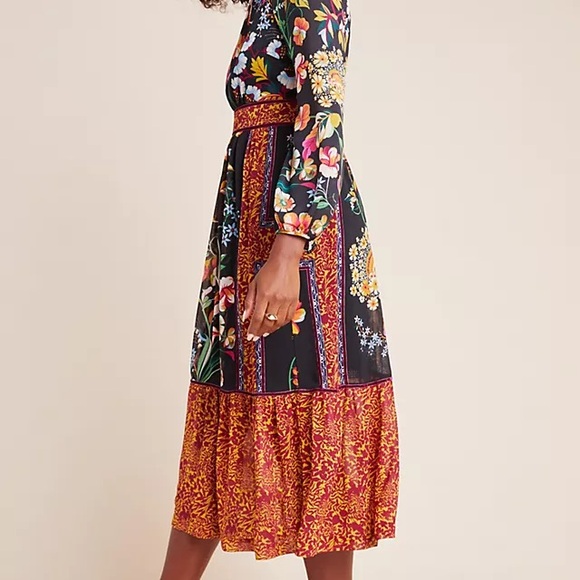 Anthropologie Adair Velvet-Trimmed Midi Dress - Picture 2 of 5